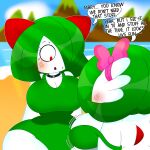  1:1 2021 3barts absurd_res accessory beach big_breasts bikini blush bodily_fluids bouncing_breasts breast_jiggle breasts cleavage clothed clothing collar curvy_figure detailed_background dialogue digital_media_(artwork) duo english_text eyelashes female gardevoir green_hair hair hair_accessory hair_bow hair_ribbon hi_res hourglass_figure huge_breasts humanoid kirlia nintendo not_furry one-piece_swimsuit one_eye_obstructed pok&eacute;mon pok&eacute;mon_(species) red_eyes ribbons sea seaside spiked_collar spikes standing sweat swimwear text thick_thighs tongue video_games voluptuous water white_body white_skin wide_hips 