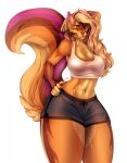  2021 5_fingers anthro breasts brown_body brown_fur clothed clothing digital_media_(artwork) eyebrows eyelashes female fingers fur hair hi_res kristiana_puff mammal midriff navel purple_eyes rodent sciurid tree_squirrel 