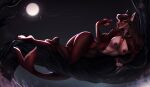  2020 5_fingers anthro areola breasts claws digital_media_(artwork) dragon eyebrows eyelashes feet female fingers kristiana_puff moon night nipples non-mammal_breasts outside reptile scalie sky solo toes tongue wingless_dragon 