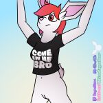  1:1 albinoraynedeer anthro bottomless_female capreoline cervid challenging come_at_me_bro female genitals glare hi_res mammal pussy rayne_blanc solo t-shirt-meme white-tailed_deer 