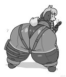  animal_crossing anthro big_butt bodily_fluids breath bulge butt clothing digby_(animal_crossing) floppy_ears freckles girly gun hi_res holidaydipstick huff huge_butt huge_thighs hyper hyper_butt hyper_thighs male monochrome nintendo ranged_weapon skinsuit solo standing stealth_suit sweat thick_thighs tight_clothing video_games weapon wide_hips 