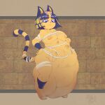  1:1 alternate_costume animal_crossing ankha_(animal_crossing) anthro bandage belly big_belly big_breasts body_outline boob_hat breast_imprints breasts clothing cownugget domestic_cat duo egyptian exposed_breasts face_imprint felid feline felis female female/female female_pred female_prey hand_imprint hi_res imprint ineffective_clothing inverted_nipples mammal nintendo nipples paws solo_focus uraeus video_games vore 