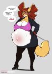  absurd_res anthro belly big_belly big_breasts breasts bulging_breasts cleavage cleavage_overflow clothed clothing delphox ear_piercing english_text eyewear female glasses hi_res huge_breasts nintendo nipple_outline piercing pok&eacute;mon pok&eacute;mon_(species) pregnant solo speech_bubble teacher text the_dogsmith unborn_kicking video_games 