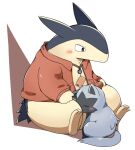  2021 3_toes ambiguous_gender bottomless clothed clothing duo eyes_closed feet feral fur grey_body grey_fur hi_res jewelry necklace nintendo pok&eacute;mon pok&eacute;mon_(species) poochyena semi-anthro sitting sleeping tatu_wani_(artist) toes typhlosion video_games 