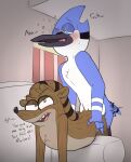  2021 absurd_res anal anal_penetration annoyed anthro anthro_on_anthro anthro_penetrated anthro_penetrating anthro_penetrating_anthro avian beak bird blue_body blue_fur blue_jay blush blush_lines brown_body brown_countershading brown_fur cartoon_network chunknudies corvid couch_sex countershading dialogue duo english_text from_behind_position fucked_silly fur furniture half-closed_eyes hi_res interspecies jay_(bird) looking_pleasured male male/male male_penetrated male_penetrating male_penetrating_male mammal mordecai_(regular_show) narrowed_eyes new_world_jay nude open_beak open_mouth oscine passerine penetration procyonid raccoon regular_show rigby_(regular_show) sex sofa teeth text tongue waist_grab white_body white_countershading white_fur 