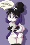  animal_crossing anthro anthrofied black_hair bottomwear breasts canid canine canis clothed clothing deliveryboi dialogue domestic_dog english_text female fishnet_clothing goth gothabelle hair hi_res holding_butt isabelle_(animal_crossing) legwear lips lipstick makeup mammal multicolored_hair nintendo panties purple_eyes purple_hair raised_bottomwear raised_clothing raised_skirt skirt solo stockings text thigh_thighs two_tone_hair underwear video_games 