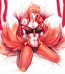  2020 anthro bra breasts brown_hair canid canine clothed clothing digital_media_(artwork) eyebrows eyelashes female fox hair hi_res kristiana_puff looking_at_viewer mammal midriff multi_tail navel panties smile solo underwear yellow_eyes 