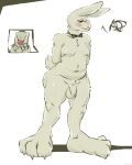  2021 absurd_res annoyed anthro balls bdsm big_butt big_feet blush bondage bound bow_tie butt crossed_arms digital_media_(artwork) embarrassed feet flaccid foreskin frown fur genitals hands_behind_back hi_res holidaydipstick humanoid_genitalia humanoid_penis lagomorph leporid looking_away male mammal mr._playboy nude overweight penis pink_nose pink_rope playboy rabbit rope rope_bondage shaded solo standing thick_thighs uncut white_body white_fur 