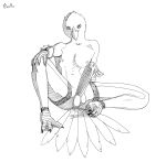  absurd_res anthro avian balls big_penis biped bird black_and_white bracelet clothed clothing corvid corvus_(genus) crossdressing crow erection feathers genitals hand_on_knee hand_on_leg hatching_(art) hi_res jewelry legwear looking_at_viewer male monochrome mostly_nude oscine passerine penis realius reclining shaded sitting stockings tail_feathers talons thigh_highs traditional_media_(artwork) 
