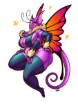  3:4 antennae_(anatomy) anthro armwear arthropod big_breasts blazbaros breasts butterfly cleavage clothed clothing curvy_figure dragon elbow_gloves fairy_dragon female fingerless_gloves gloves half-closed_eyes hand_on_hip handwear hi_res huge_breasts insect legwear lepidopteran lepidopteran_wings mature_female multi_arm multi_limb narrowed_eyes neck_tuft non-mammal_breasts orange_eyes purple_body purple_scales scales simple_background slightly_chubby smile smirk solo thick_thighs thigh_highs tuft voluptuous white_background wide_hips wings 