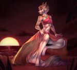  2020 5_fingers anthro breasts canid canine canis day detailed_background digital_media_(artwork) domestic_dog eyebrows eyelashes female fingers hair kristiana_puff mammal midriff navel outside sky smile solo sunset 