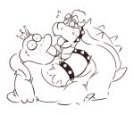  2021 anthro belly blush bodily_fluids bowser crown duo hug koopa leonthelionel male male/male mario_bros nintendo overweight overweight_male scalie sketch sweat tongue tongue_out video_games wart_(mario) 