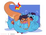  anthro balls big_balls black_hair blue_balls blue_body blush charmander duo eyewear fellatio fire flaming_tail genitals glasses hair hi_res male male/male nintendo nude oral orange_body penile pok&eacute;mon pok&eacute;mon_(species) satsui-n0-had0u sex totodile video_games 