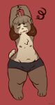  animal_crossing anthro brass_instrument brown_body bugle canid canine canis clothed clothing digby_(animal_crossing) domestic_dog eyes_closed freckles furgonomics girly hi_res holidaydipstick male mammal mostly_nude musical_instrument navel nintendo nipples open_mouth overweight solo standing stretching thick_thighs topless underwear video_games wide_hips wind_instrument 