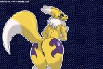  3:2 anthro anus bandai_namco breasts butt digimon digimon_(species) digital_media_(artwork) female fur genitals hi_res looking_at_viewer markings nude presenting puffy_anus pussy raised_tail rear_view renamon simple_background smile solo standing white_body white_fur yellow_body yellow_fur zadrex 