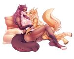  2020 anthro areola breasts canid canine canis clothed clothing digital_media_(artwork) domestic_dog duo female hair kristiana_puff mammal nipples purple_hair smile 
