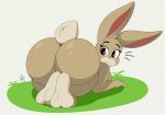  absurd_res all_fours anthro ass_up big_butt breasts butt butt_focus feet female hi_res huge_butt lagomorph leporid looking_at_viewer looking_back mammal nr_ac nude on_ground rabbit rear_view scut_tail soles solo surprise thick_thighs wide_eyed wide_hips 