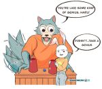  ... anthro beastars canid canine canis clothed clothing comic dialogue digital_media_(artwork) duo eden_fries english_text fully_clothed fur haru_(beastars) holding_object lagomorph legoshi_(beastars) leporid mammal rabbit simple_background speech_bubble text white_background wolf 