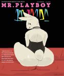  2021 absurd_res ambiguous_gender annoyed anthro big_butt blush butt clothed clothing cover digital_media_(artwork) embarrassed english_text frown fur furniture hi_res holidaydipstick inside lagomorph leporid light lighting looking_at_viewer looking_back magazine magazine_cover mammal mr._playboy narrowed_eyes partially_clothed pinup playboy pose rabbit shaded sitting skimpy sofa solo text turned_away white_body white_fur 