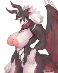  4:5 anthro areola big_breasts breasts dragon dragonmaid_strahl duel_monster female genitals girlsay hi_res konami membrane_(anatomy) membranous_wings nipples pussy simple_background solo text url white_background wings yu-gi-oh 