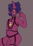  ambiguous_gender clothed clothed/nude clothing collar demon demon_humanoid digital_drawing_(artwork) digital_media_(artwork) drix_(thatonegaykid) hair hi_res horn horned_humanoid human humanoid lingerie male mammal nude purple_hair red_body red_skin shaded solo thatonegaykid yellow_eyes 