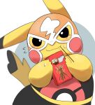  2020 anthro bodily_fluids candy cleft_tail clothing cosplay_pikachu_(costume) dessert dorobo_39 female food hi_res looking_at_viewer mask nintendo pikachu pikachu_libre pocky pok&eacute;mon pok&eacute;mon_(species) solo sweat video_games yellow_body 