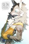  abs absurd_res anthro bulge canid canine canis clothed clothing fur green_eyes hi_res jackal male mammal muscular muscular_male pecs piercing seth_(tas) solo tokyo_afterschool_summoners ty_arashi video_games 