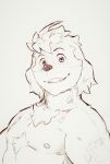  absurd_res anthro bust_portrait canid canine canis domestic_dog floppy_ears grin heylaw21 hi_res hisaki_(live-a-hero) live-a-hero looking_at_viewer male mammal nipples pecs portrait sketch smile solo video_games 
