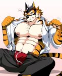  abs anthro bearlovestiger13 clothing felid fur hi_res live-a-hero male mammal mask muscular muscular_anthro muscular_male nipples pantherine pecs ryekie_(live-a-hero) solo tiger video_games 