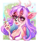  2021 5_fingers anthro antlers breasts cervid clothed clothing digital_media_(artwork) female fingers hair horn lac mammal pacevanrign purple_eyes purple_hair smile 