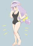  2021 anthro barette blush bovid breasts caprine clothing female hair long_hair mammal maple_town one-piece_swimsuit palm_town paws purple_hair ribbons sheep shin_maple_town_monogatari shy solo sue_(maple_town) swimwear tohuku2 