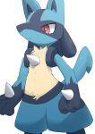  2020 absurd_res ambiguous_gender anthro blue_body dorobo_39 fur hi_res lucario nintendo pok&eacute;mon pok&eacute;mon_(species) red_eyes simple_background solo spikes video_games 