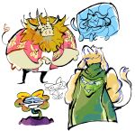  anthro asgore_dreemurr beard bovid canid canine caprine clothed clothing facial_hair felid feline flower flowey_the_flower goat hair hi_res its3oe mammal open_mouth plant simple_background tem temmie_(undertale) toriel undertale video_games white_body 