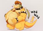  &lt;3 anthro armband bearafterall belly big_belly bowser bracelet chest_tuft collar hair hand_on_stomach hi_res horn jewelry koopa male mario_bros moobs navel nintendo nipple_piercing nipples overweight overweight_anthro overweight_male piercing red_hair reptile scalie shell simple_background solo spiked_armband spiked_bracelet spiked_collar spiked_shell spikes spikes_(anatomy) tailwag tongue tongue_out tuft video_games 