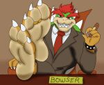  3_toes anthro bowser cigar claws clothing digit_ring edit feet feet_on_table feet_up foot_focus jewelry koopa male mario_bros nintendo ring scalie soles solo suit toe_claws toe_ring toes video_games zp92 