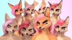  16:9 3d_(artwork) anthro canid canine canis digital_media_(artwork) female fox fur hair impreza looking_at_viewer mammal nude open_mouth outside pink_hair simple_background solo tan_body tan_fur tridognait widescreen 