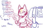  2021 5_fingers anthro belt big_breasts breasts canid canine catalyst_(fortnite) clothed clothing colored_sketch confusion dialogue english_text epic_games eyebrows fangs felino female fingers fortnite fox front_view fur gloves hand_on_hip handwear hi_res hoodie laugh mammal markings medium_truck no_pupils offscreen_character onomatopoeia open_mouth pink_clothing pink_gloves pink_handwear pink_hoodie pink_topwear raised_arm raised_eyebrow reboot_van simple_background sketch solo sound_effects speech_bubble striped_body striped_fur stripes text topwear truck_(vehicle) van vehicle video_games white_background yellow_markings 