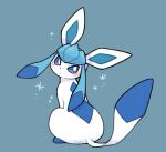  2021 ambiguous_gender black_nose blue_background blue_body blue_theme blush canid eeveelution feral glaceon hi_res looking_back mammal nintendo open_mouth pok&eacute;mon pok&eacute;mon_(species) simple_background sitting solo sparkles video_games wolfwithwing 
