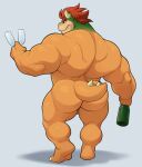  analon_(artist) anthro back_muscles backsack balls bowser butt genitals grey_background hair hi_res horn koopa looking_back male mario_bros muscular muscular_anthro muscular_male nintendo nude rear_view red_hair reptile scalie simple_background solo video_games wine_bottle wine_glass 