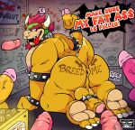  2021 absurd_res anthro anus balls bathroom body_writing bowser butt el_booki english_text erection facial_hair genitals glory_hole group hi_res horn humanoid_genitalia humanoid_penis inside koopa male male/male mario_bros nintendo nipples overweight overweight_male penis scalie solo speech_bubble text tongue tongue_out video_games 