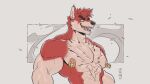  16:9 2021 anthro big_muscles canid canine canis canyne_khai chest_tuft eyebrows fur hi_res male mammal multicolored_body multicolored_fur muscular muscular_anthro muscular_male nipple_piercing nipples piercing pink_nipples pink_tongue red_body red_fur ren_(daikitei) smile solo standing thick_eyebrows tongue tuft two_tone_body two_tone_fur white_body white_fur widescreen wolf yellow_eyes 