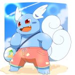  1:1 2021 absurd_res ambiguous_gender anthro bottomwear claws clothing cloud day feet hi_res nintendo open_mouth open_smile pok&eacute;mon pok&eacute;mon_(species) shorts smile solo tatu_wani_(artist) toes video_games wartortle 