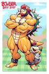  2:3 abs anthro beard big_muscles bowser bowser_day bowser_jr. bracelet collar crossed_arms duo facial_hair father father_and_child father_and_son hair hi_res horn jewelry koopa legband male mario_bros muscular muscular_anthro muscular_legs muscular_male nintendo parent parent_and_child red_hair reptile scalie shell son spiked_bracelet spiked_collar spiked_legband spiked_shell spikes spikes_(anatomy) standing video_games wolfiecanem 