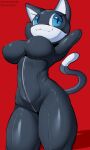  2021 3:5 absurd_res anthro anthrofied atlus breasts clothing crossgender felid feline female front_view gatotorii hi_res mammal megami_tensei megami_tensei_persona morgana_(persona) mtf_crossgender nipple_outline solo tight_clothing video_games 