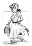  2007 anthro breasts clothed clothing dipstick_tail domestic_ferret dress female flinters footwear fur gloves_(marking) greyscale hair handbag mammal markings monochrome multicolored_tail mustela mustelid musteline open_mouth open_smile shoes smile solo true_musteline 