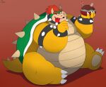  absurd_res anthro armband belly big_belly bowser bracelet claws collar dessert food hair hi_res horn ice_cream jewelry koopa male mario_bros nintendo obese obese_anthro obese_male ogretusks overweight overweight_anthro overweight_male red_hair reptile scalie shell solo spiked_armband spiked_bracelet spiked_collar spiked_shell spikes spikes_(anatomy) tongue tongue_out video_games 