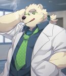  2021 anthro black_nose clothing cute_fangs eyewear glasses hi_res humanoid_hands kemono leib_(tas) male mammal necktie overweight overweight_male polar_bear ponzu_tas shirt smoking solo tokyo_afterschool_summoners topwear ursid ursine video_games 