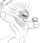  2018 5_fingers american_mythology angry anthro asian_clothing clothing deity east_asian_clothing fingers girokett greyscale holding_object holding_weapon kukulkan male mayan_mythology melee_weapon mesoamerican_mythology monochrome mostly_nude muscular muscular_male mythology reptile scalie simple_background sketch solo weapon white_background 