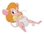  anthro baby_powder blush chip_&#039;n_dale_rescue_rangers diaper diaper_change disney embarrassed female gadget_hackwrench hi_res holding_tail looking_aside lying mammal messyszop mouse murid murine on_back rodent solo spread_legs spreading unfastened_diaper 