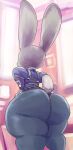  2021 anthro big_butt big_ears bulletproof_vest butt clothed clothing disney female grey_body hi_res huge_butt judy_hopps kiseff lagomorph leporid mammal overweight police_uniform rabbit short_stack solo standing thick_thighs tight_clothing uniform wide_hips zootopia 
